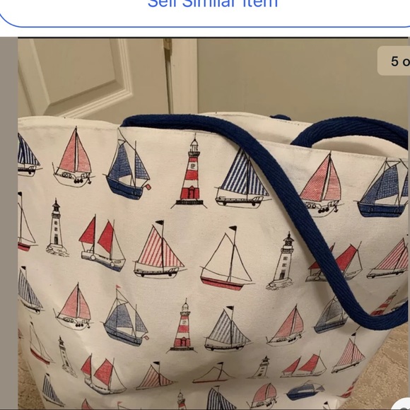 NWT Tommy Bahamas Canvas Tote with Sailboats - Picture 4 of 5